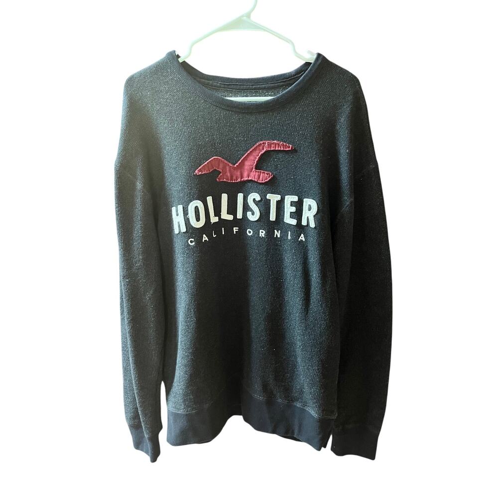 Hollister California Black Crewneck Sweatshirt Embroidered Seagull Logo Size L